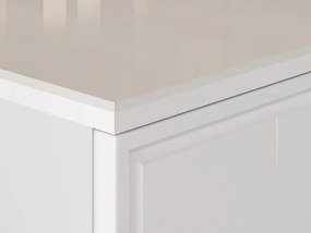 Comoda de lux, alb mdf alb lucios auriu, 3 sertare si 1 usa, inchidere silentioasa usi -sertare, 120 cm lungime, canturi abs, usi si sertare cu