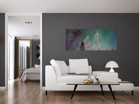Tablou cu aurora borealis deasupra pomilor înghețați (120x50 cm)