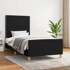 Cadru de pat cu tablie, negru, 100x200 cm, textil Negru, 100 x 200 cm, Culoare unica si cuie de tapiterie