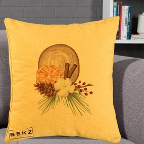 Perna Decorativa Aranjament de Craciun Nordic, 40x40 cm, Galben, Husa Detasabila, Perna Inclusa, BEKZ®