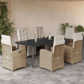 vidaXL Set de masă pentru grădină, 7 piese, cu perne, bej, poliratan