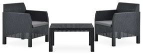 vidaXL Set mobilier de grădină cu perne, 3 piese, antracit, PP ratan