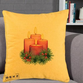 Perna Decorativa Lumanari Advent Roz-Violet, 40x40 cm, Galben, Husa Detasabila, Perna Inclusa, BEKZ®
