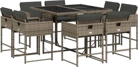 vidaXL Set mobilier grădină cu perne, 9 piese, gri, poliratan