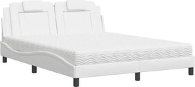 vidaXL Pat, Viana, cu saltea, alb, 160x200 cm, piele ecologică