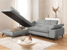 Colțar gri deschis cu tapițerie din catifea reiată (cu colț pe partea stângă/în formă de ”L”) Marbeya – Ropez