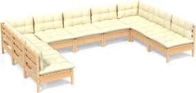 vidaXL Set mobilier grădină cu perne crem, 9 piese, lemn masiv de pin