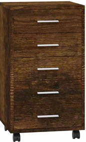 vidaXL Dulap cu sertare și roți, stejar fumuriu, lemn prelucrat