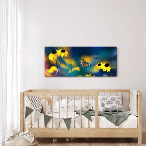 Tablou - Fluture galben și flori (120x50 cm)