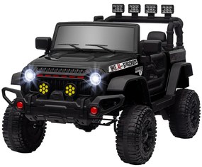 AIYAPLAY Mașină electrică pentru copii UTV cu telecomandă 2,4G, 2 motoare de 12 V, muzică, claxon, lumini LED, 100x63x65cm, negru | Aosom Romania