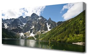 Tablou pe panza canvas Mountain Lake Forest Peisaj Verde Albastru Alb Gri