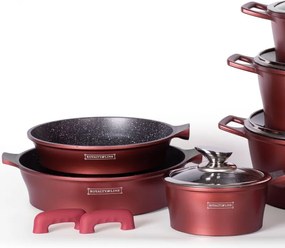 Set oale si tigai Royalty Line RL-ES2014M, 17 piese, Acoperire din marmurа, Inductie, Burgund