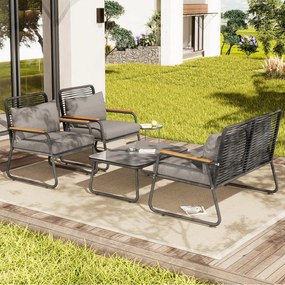 Set de lounge pentru grădină pentru 4 persoane, cu canapea dublă, 2 canapele individuale și 1 măsuță de cafea, Gri