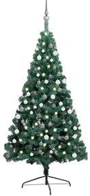 Jumătate brad Crăciun artificial cu set globuri verde 210 cm
