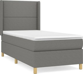 vidaXL Pat box spring cu saltea, gri închis, 90x200 cm, textil
