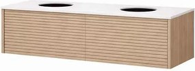 Set dulap baza suspendat KolpaSan Orphia canelat 2 sertare 140 cm finisaj acacia cu blat Kerrock