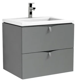 Set dulap baza suspendat gri cu 2 sertare Oristo Siena si lavoar din compozit Beryl 60 cm