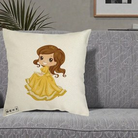 Perna Decorativa Printesa Bella Rochie Aurie, 40x40 cm, Ecru, Husa Detasabila, Perna Inclusa, BEKZ®