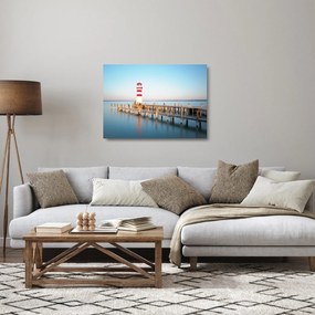 Tablou pe sticlă cu far la răsărit de soare (70x50 cm)
