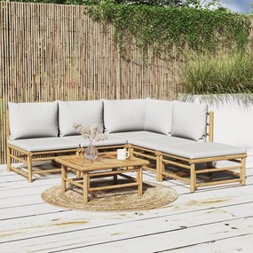 3155103 vidaXL Set mobilier de grădină cu perne gri deschis, 6 piese, bambus