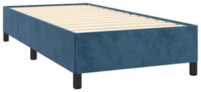 Pat box spring cu saltea, albastru inchis, 90x200 cm, catifea Albastru inchis, 90 x 200 cm, Design cu nasturi