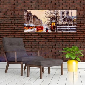Tablou - Pictură oraș iarna (120x50 cm)
