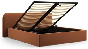 Pat matrimonial teracotă tapițat cu spațiu de depozitare cu somieră 180x200 cm Elizabeth – Micadoni