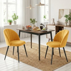 HOMCOM Set 2 Scaune pentru Sufragerie din Catifea, Scaune de Bucătărie cu Spătar Curbat în Formă de Scoică, Picioare din Oțel, Stil Nordic, Scaun Tapițat pentru Bucătărie, Dormitor, Living, Galben | Aosom Romania