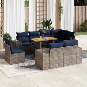 vidaXL Set canapele de grădină, 9 piese, cu perne, gri, poliratan