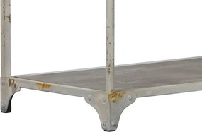 Consolă hol vintage din metal, crem, cu blat din lemn, 2 rafturi și arcade pe baluștri, 91 x [lățime] x 36,5 cm, „Arches”