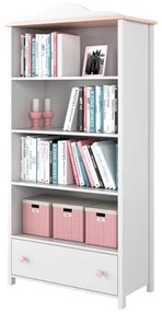 Biblioteca Lena Cu 1 Sertar, Alb Si Roz, 85 X 171 X 42 Cm