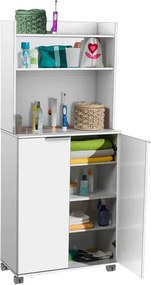 Dulap Multifunctional Adore Diamond, 2 usi, 6 rafturi, cu rotile, Alb Lucios, 73 x 172 x 36 cm