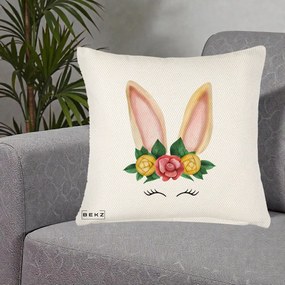 Perna Decorativa Iepuras Flori Urechi Pastelui, 40x40 cm, Crem Reliefat, Husa Detasabila, Perna Inclusa, BEKZ®
