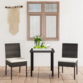 Set de masa si scaune de exterior, 3 piese, negru, poliratan