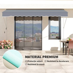 Outsunny Copertină Retractabilă cu Braț Pliabil, 400x120 cm, Gri Închis | Aosom Romania