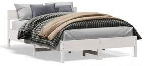 Cadru de pat cu tăblie, alb, 120x200 cm, lemn masiv de pin
