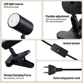 Immax NEO 08291L - Lampă cu clemă PUNTO 1xGU10/9W/230V neagră