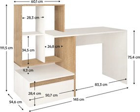 Masă PC, alb/stejar sonoma, EROSS NEW