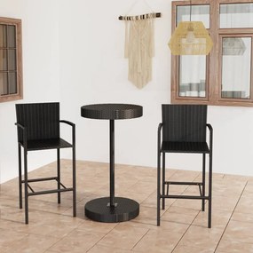 Set mobilier bar de gradina, 3 piese, negru, poliratan Negru, 3