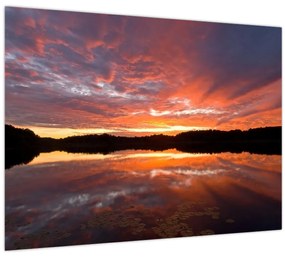 Tablou pe sticlă - Apus de soare peste lac (70x50 cm)