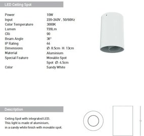 Spot LED aplicat tavan IP44 Hugo alb