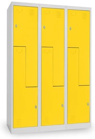 Dulap metalic Z, 3 compartimente, 120 x 50 x 180 cm, blocare cu rotire, galben - ral 1023