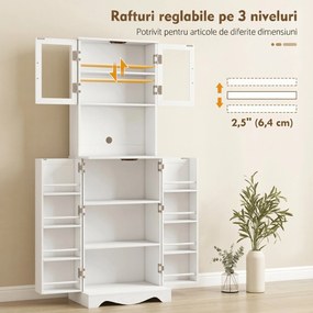 HOMCOM Mobilă de Depozitare pentru Bucătărie cu 2 Dulapuri și 8 Rafturi, din Lemn și Acrilic, 60x39.5x179.6 cm, Alb | Aosom Romania