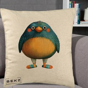Perna Decorativa Pasare Teal cu Sosete Dunghi, 40x40 cm, Bej, Husa Detasabila, Perna Inclusa, BEKZ®