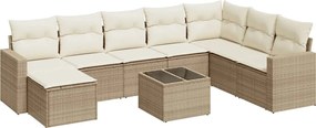 vidaXL Set canapele de grădină, 9 piese, cu perne, bej, poliratan