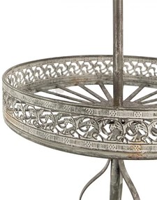 Masa rotunda pentru plante, gri, din metal, aspect vintage