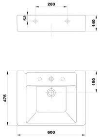 Lavoar suspendat alb 60 cm Gala Casual 600x475 mm