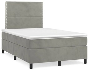 vidaXL Pat box spring cu saltea, gri deschis, 120x190 cm, catifea