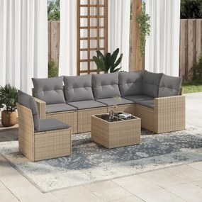 vidaXL Set canapele de grădină, 7 piese, cu perne, bej, poliratan