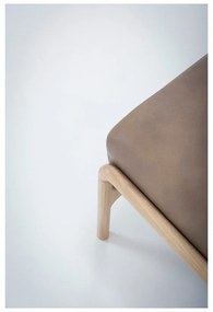 Taburet din piele bovină cu structură din lemn masiv de stejar Gazzda Fawn, maro deschis